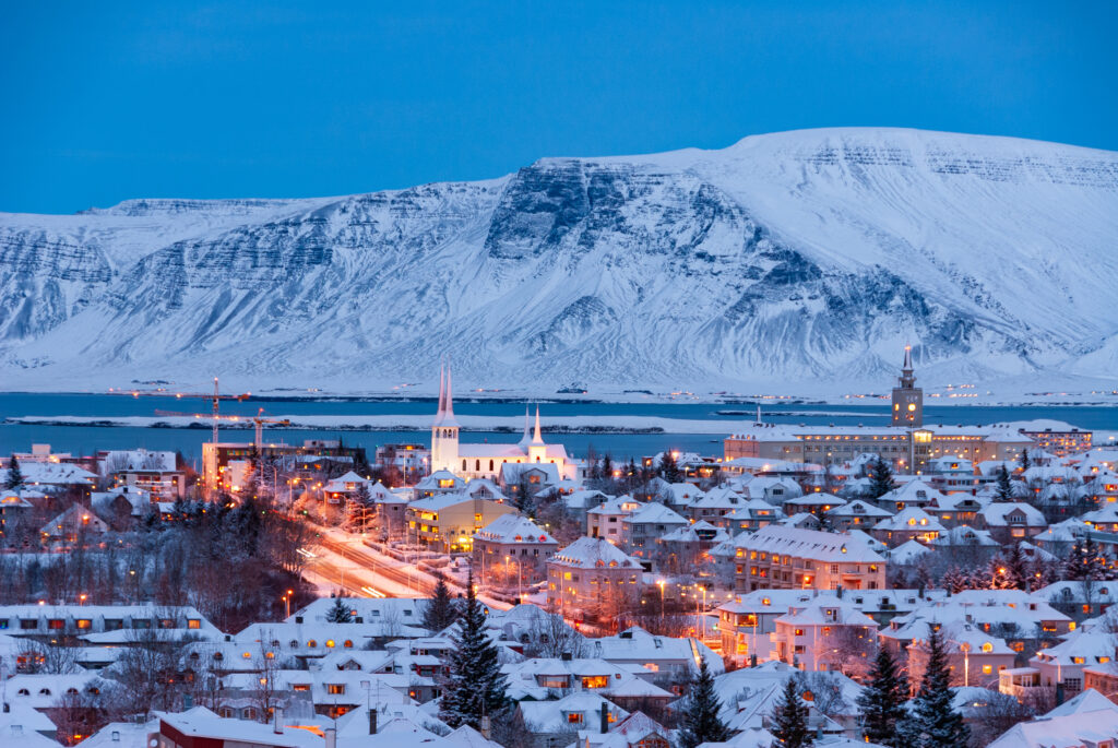 Reykjavik, the capital city of Iceland at winter
